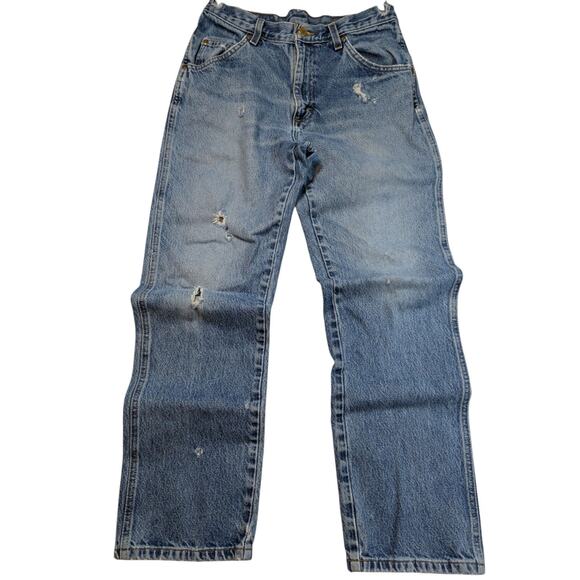 DESTROYED Vintage 90s Y2K WRANGLER Denim Jeans 31x29 ACTUAL Workwear Grunge Dad - Picture 1 of 9